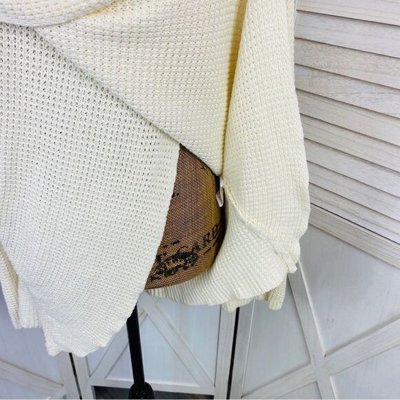 Unbranded Waffle Knit Cowl Neck Split Front Sweater Cream Large - Picture 8 of 11